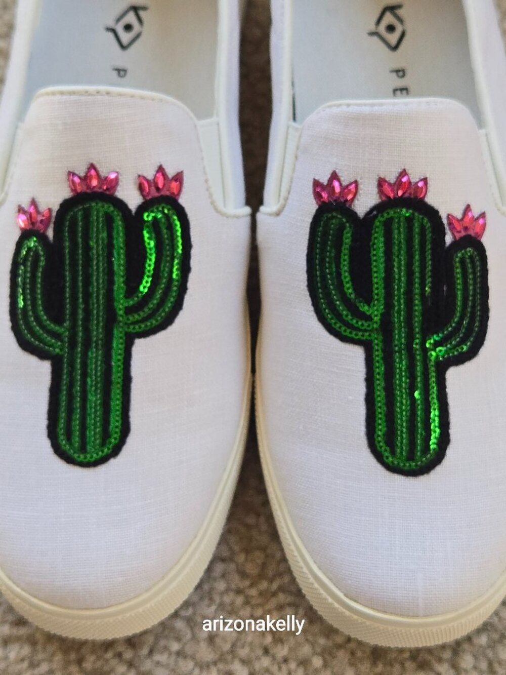 NIB Sequined Cactus Sneakers Slip-on Shoes Size 7.5 Saguaro Southwest Desert - Picture 2 of 11